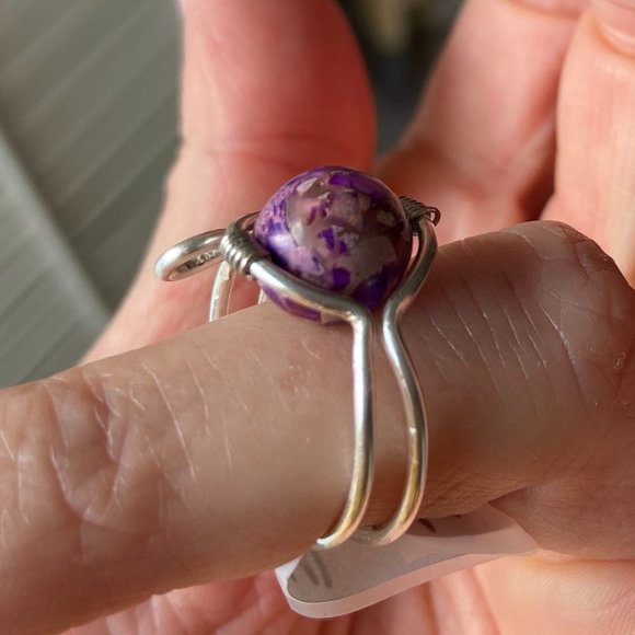 Stunning Purple Imperial Jasper (Gemstone) Wire Wrapped Ring Size 7 - Picture 8 of 11